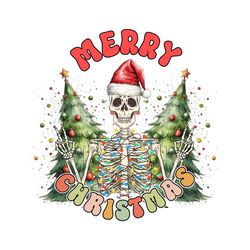 Retro Merry Christmas Skeleton Santa PNG