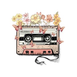 retro cassette tape flowers vintage png