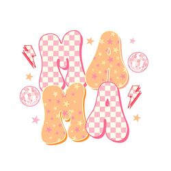 retro mama checkered lightning bolt png