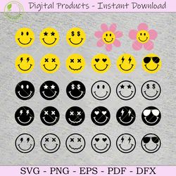 retro happy faces bundle file eps svg