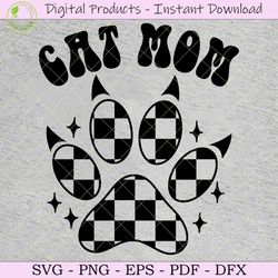 in my cat mom era checkered paw svg