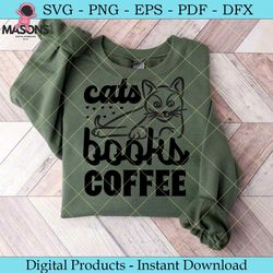 cats books coffee coffee svg