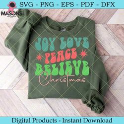 joy love peace believe christmas retro