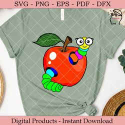 back to school apple with worm svg file