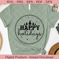 happy holidays round sign svg