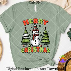 retro merry christmas tree snowman png
