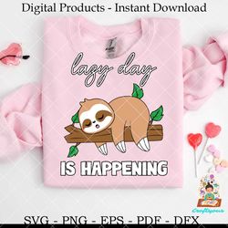 cute sloth hanging out lazy day svg