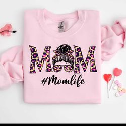 mom life messy bun leopard sublimation