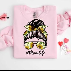 mom life sunflower messy bun sublimation