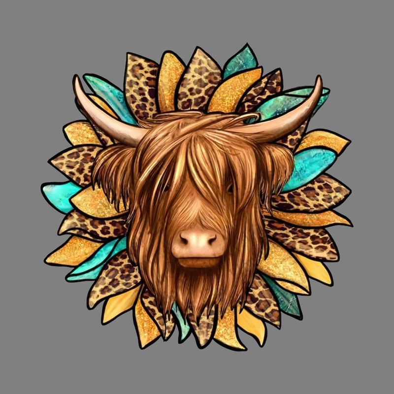 Western-Long-Hair-Shaggy-Cow-with-Sunflower-Png-Sublimation-Design-1087979153.png