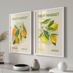 set of 3 fruit market, fruit poster, kitchen wall art, fruit wall art, printable art, fruit market print, colourful kitc