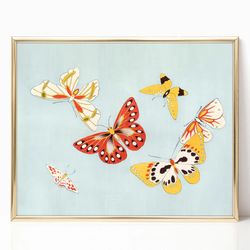 butterflies vintage wall art illustration boho farmhouse room decor canvas botanical nature print canvas framed neutral