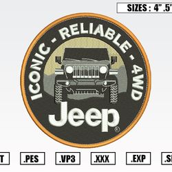 Open Road Brands Jeep Iconic Reliable 4WD Embroidery Design, Transport Embroidery Design File Instant Download