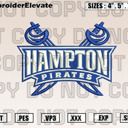 Hampton Pirates Logos Embroidery Designs File, Ncaa Teams Embroidery Design File Instant Download