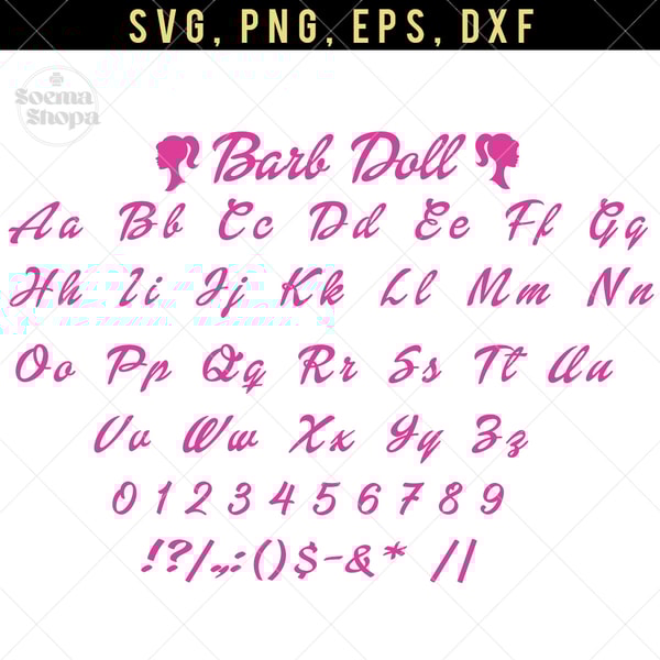 Pink Doll Font Letter Font SVG Clipart, Barbie SVG font, Dol - Inspire ...