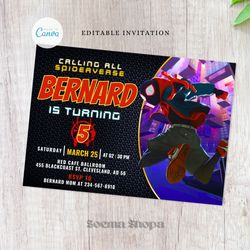 spider hero invitation, spiderman editable invitation, spiderve party, canva personalized printable and instant download