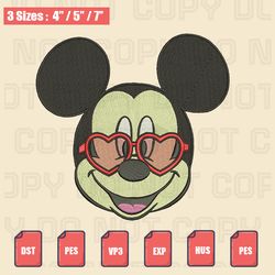 nike mickey mouse wearing rosy heart-shaped glasses embroidery file, valentine embroidery designs, machine embroidery