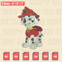 marshall paw patrol cartoon embroidery design, paw patrol embroidery files, machine embroidery design flies