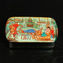 Winter in Saint Petersburg lacquer box hand-painted decorative art Three horses