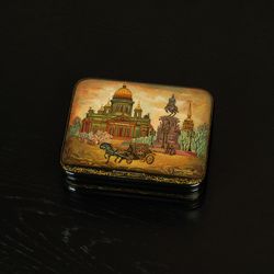 St Isaac's Square Lacquer Box Hand-Painted Saint Petersburg in Vintage Style