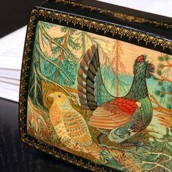 Golden Woods: Hand-Painted Pheasants in the Wildlife Lacquer Box