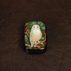 Owl lacquer box small hand-painted decorative art gift