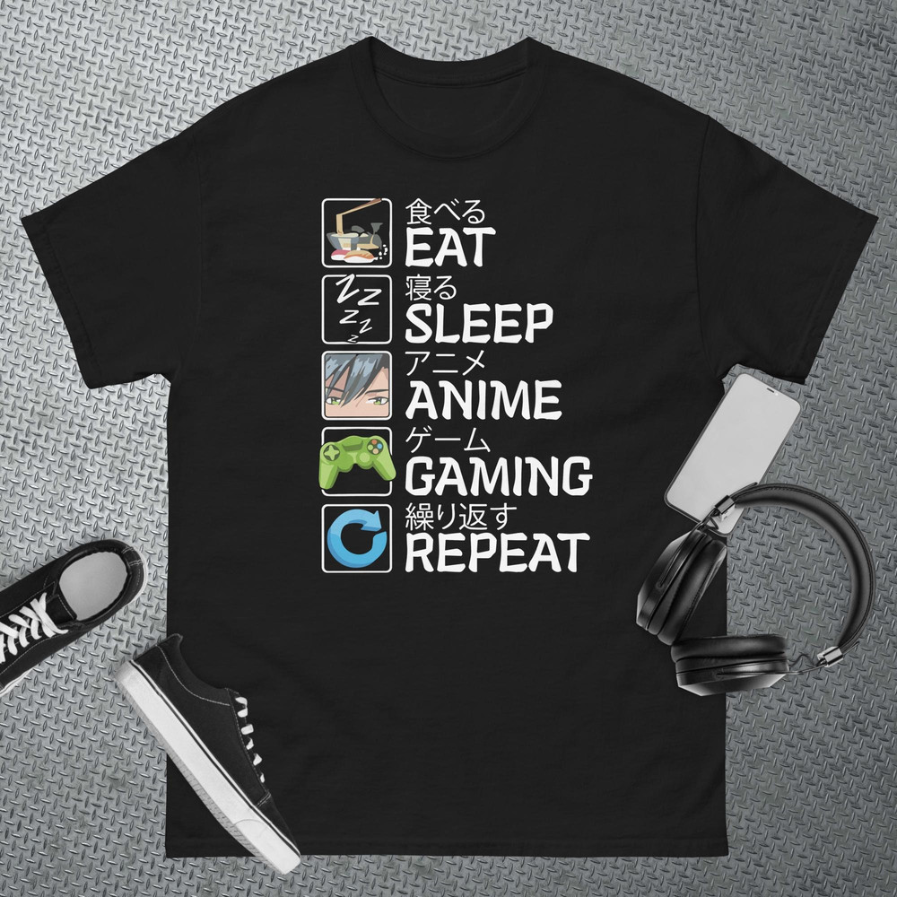 Eat Sleep Anime Gaming Repeat Kawaii Otaku Anime Manga T-Shirt.jpg