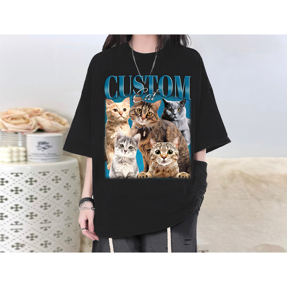 Retro Custom Your Pet T-Shirt, Custom Cat Tee, Custom Cat Hoodie, Custom Cat Sweater, Black And Gray T-Shirt, Cat T-Shirt, Pet Shirt.jpg