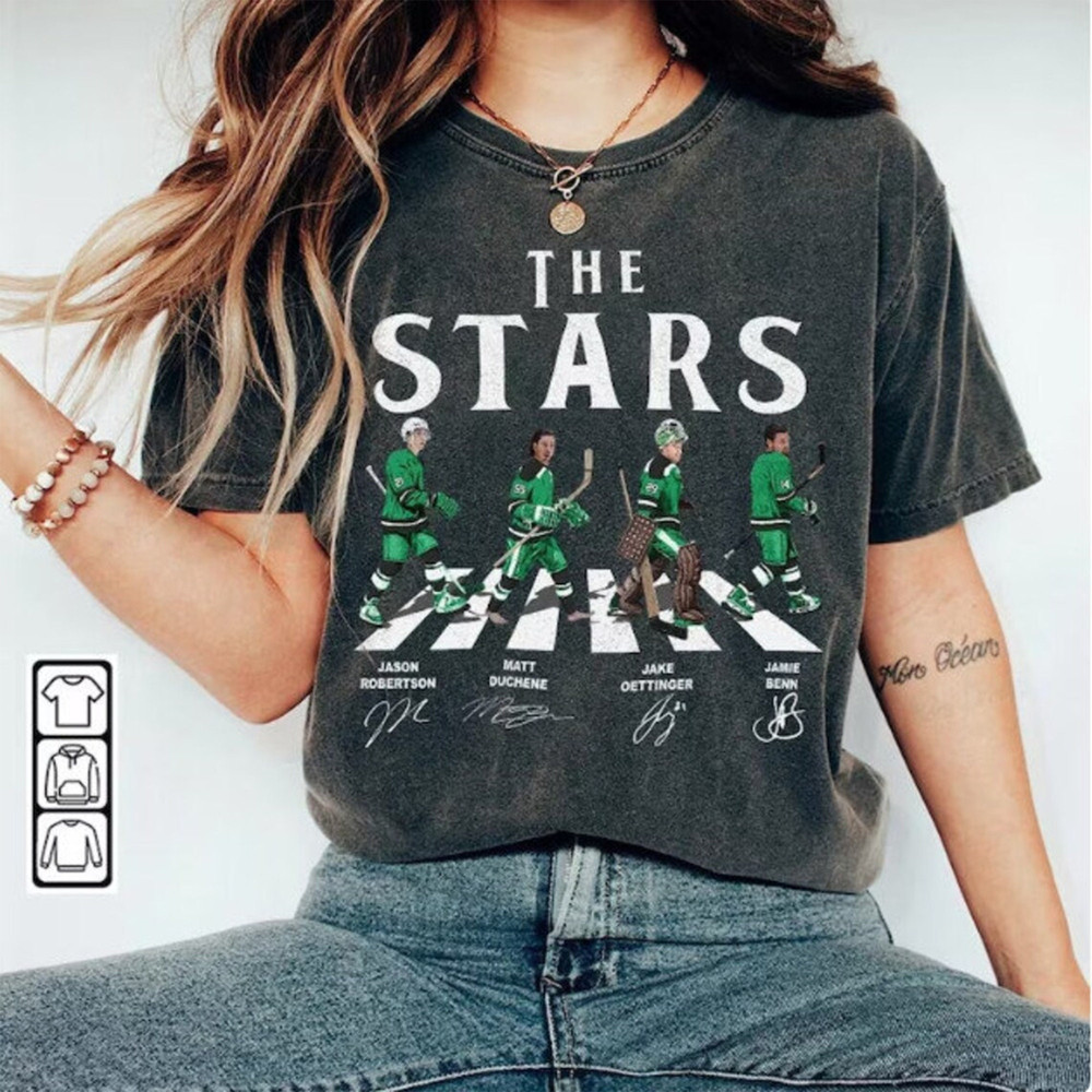 Stars Walking Abbey Road Signatures Ice Hockey Shirt, Jason Robertson, Matt Duchene, Jamie Benn, Jake Oettinger, Dallas Vintage 1010 VCT.jpg
