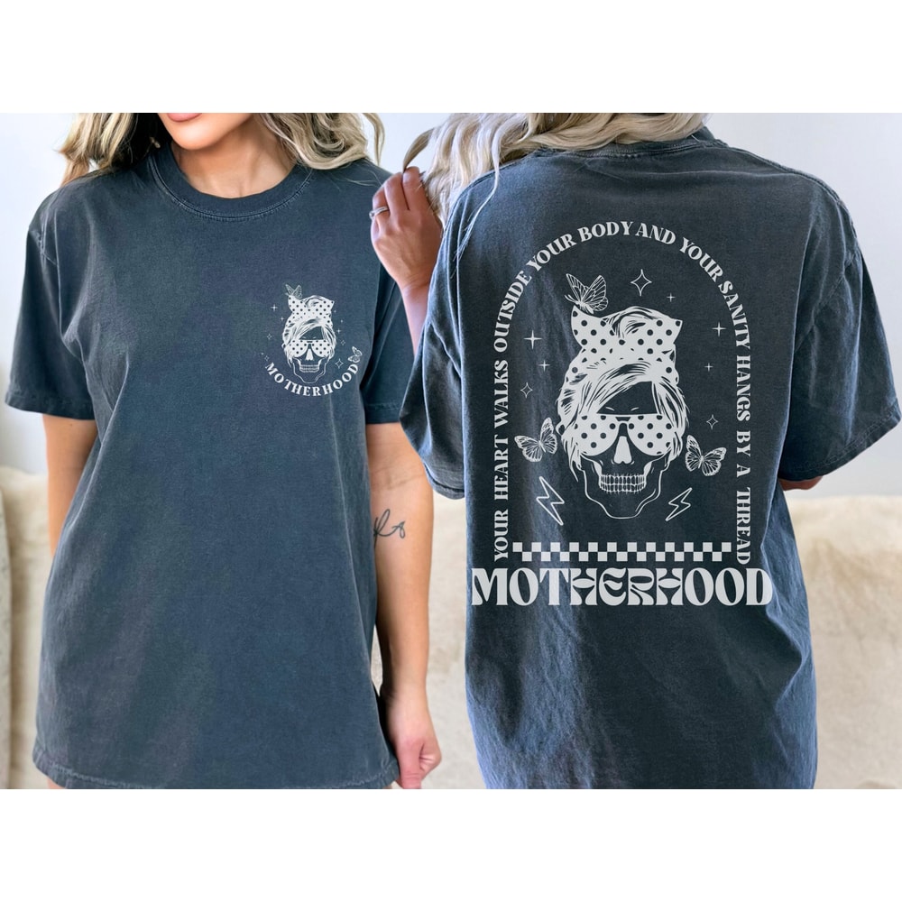 Funny Motherhood Heart Walks Outside Tshirt, Mothers Day Gift from Daughter, Mama Birthday Gifts, Cool Mom Tee, Skeleton Mom Shirts with Pun.jpg