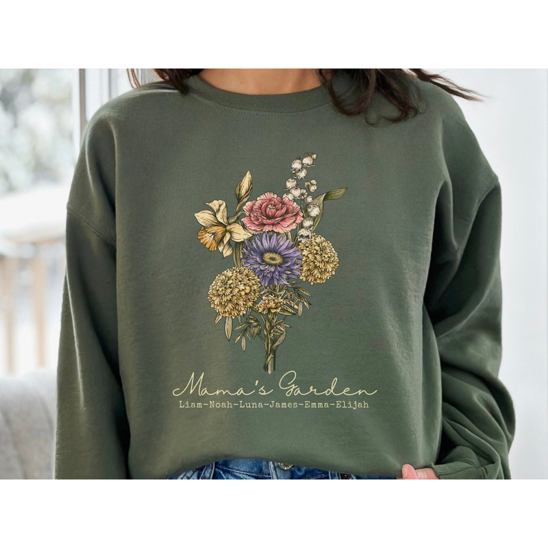 Personalized Birth Month Flower Bouquet Sweatshirt, Custom Gift for Mom, Mama's Garden, Mothers day Gift for Plant Mom, Birth Flower Gift.jpg