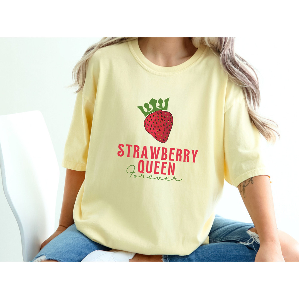 Strawberry Shirt, Strawberry Queen Forever Comfort Colors Tshirt, Retro Mama Shirt, Gift for Wife, Mothers Day Gift, Gift for Her, Fruit Tee.jpg