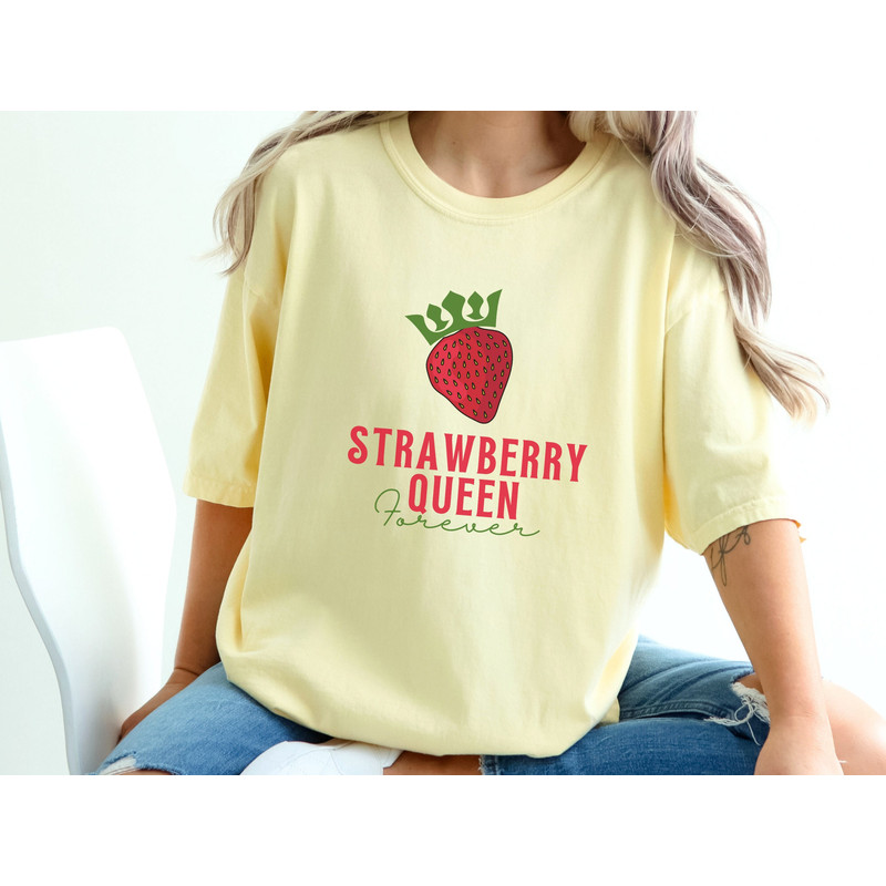 Strawberry Shirt, Strawberry Queen Forever Comfort Colors Tshirt, Retro Mama Shirt, Gift for Wife, Mothers Day Gift, Gift for Her, Fruit Tee.jpg