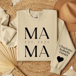 custom mama sweatshirt, custom kids name on sleeve sweatshirt, 33