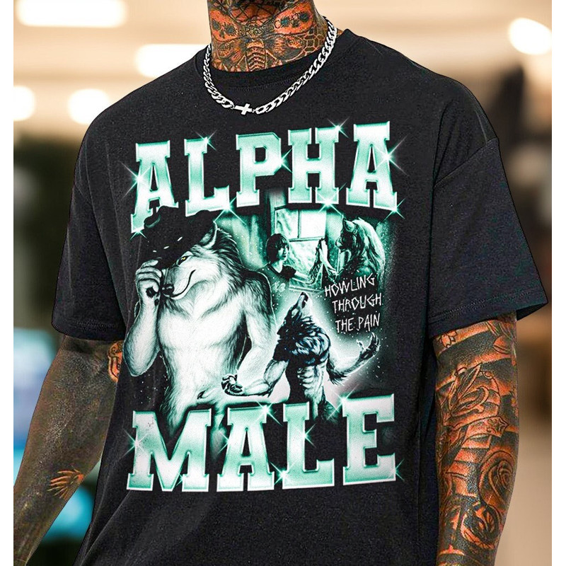 Alpha Male Ironic Shirt With Wolf Graphic, Ironic Alpha Male Unicorn Rainbow, Funny Unisex T-Shirt, Funny Graphic Tee, Offensive Shirt.jpg