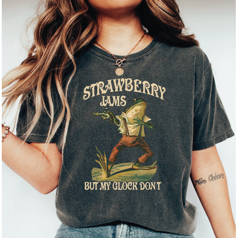 Strawberry Jams But My Glock Don't Shirt , Comfort Colors Funny Frog Shirt, Funny Meme Shirt LS838.jpg