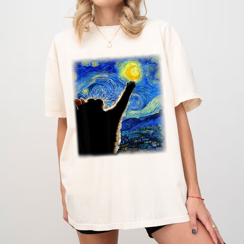Van Gogh Cat Shirt Van Gogh Irises Cat Tshirt, Black Cat tee, Funny Cat shirt, Flowers shirt, Ladies Shirts, Funny gift idea.jpg