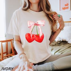 Cherry Bow Cropped Shirt, Cherry Crop Top, Coquette Aestheti