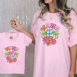 Mama Mini Summer Shirt, Beach Family Matching Tees, Iced Cof