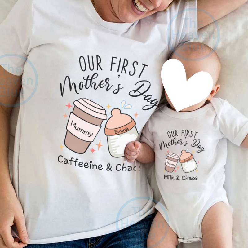 Our First Mothers Day Custom, Caffeeine & Chaos, Mothers Day Shirt, Matching Mothers Day, 1'st Mothers Day Shirt, Gift for Mom, Mom Day Gift 1.jpg