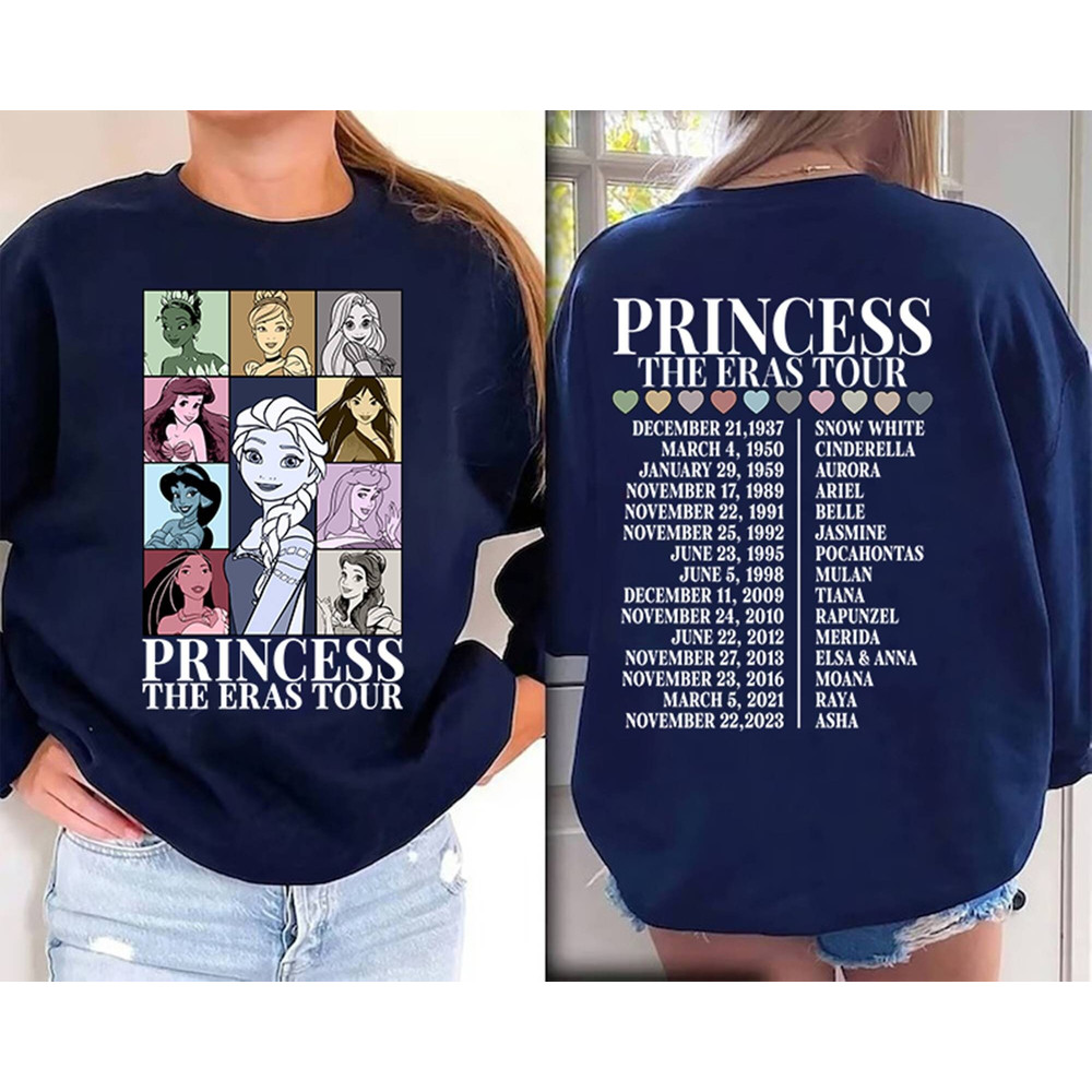 Elsa Princess Eras Tour Shirt Retro Princess Characters Concert Music Shirt Cinderella Moana Belle Jasmine Shirt Family Trip.jpg