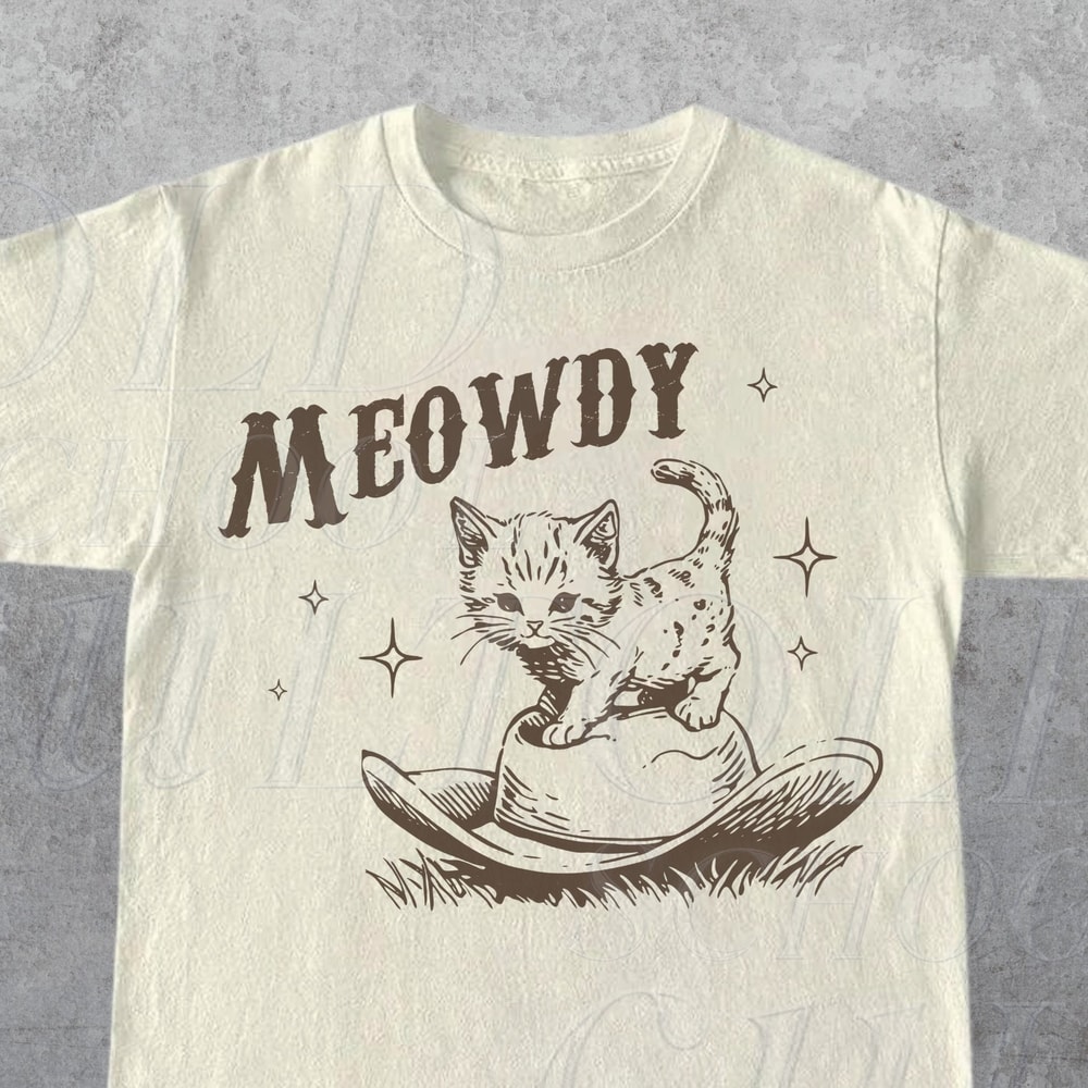 Meowdy Cute Kitten Cat Country Western Vintage T-Shirt, Retro 90s Cowgirl Rodeo Life Shirt, 2000s Cowboy Ranch Farm Life Shirt, Funny Cat.jpg