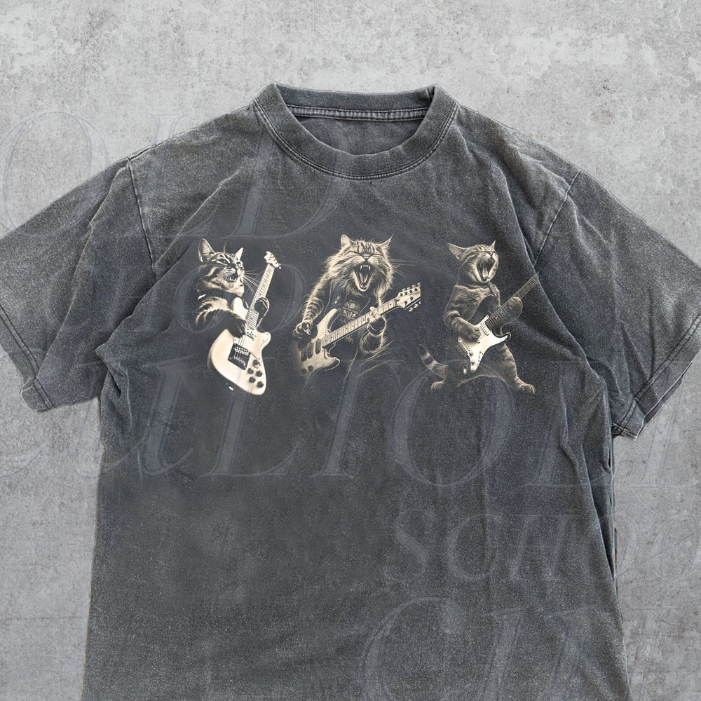 Three Cats Playing Guitar Vintage 90s Style Rock Shirt, Retro Funny Guitar Cat T-Shirt, Rock Lovers, Rocker Gifts, Unisex Adult Shirt.jpg