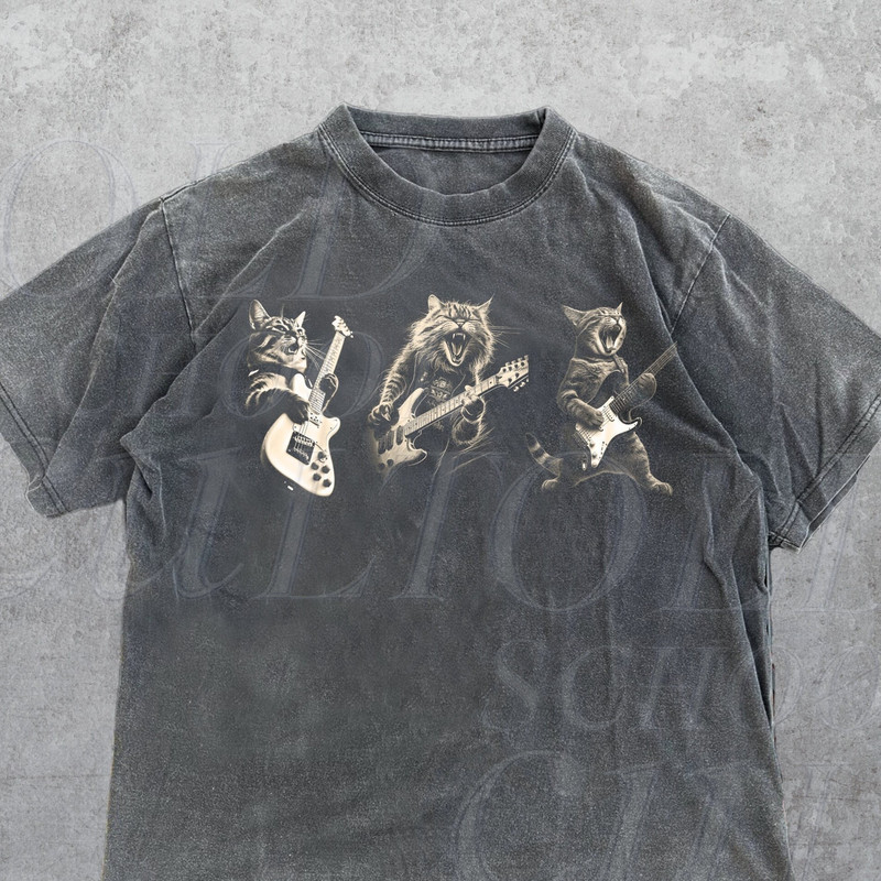 Three Cats Playing Guitar Vintage 90s Style Rock Shirt, Retro Funny Guitar Cat T-Shirt, Rock Lovers, Rocker Gifts, Unisex Adult Shirt.jpg
