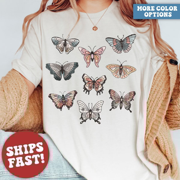 Comfort Colors Butterfly Shirt, Moth Shirt, Butterfly Wings T-Shirt, Bug Cottage Core Gift, Garden Butterflies Tshirt.jpg