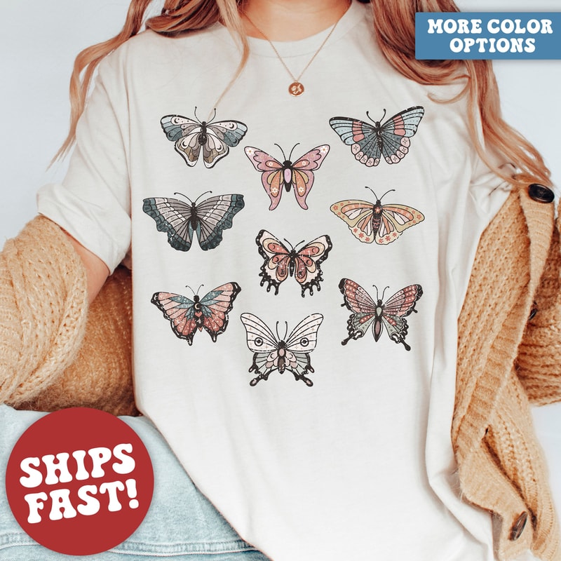Comfort Colors Butterfly Shirt, Moth Shirt, Butterfly Wings T-Shirt, Bug Cottage Core Gift, Garden Butterflies Tshirt.jpg