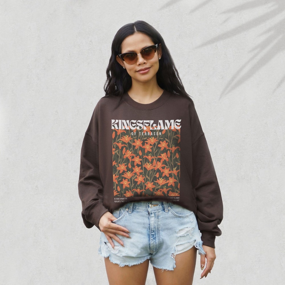 Throne Of Glass Kingsflame Flower Aesthetic Sweatshirt Terrasen Galathynius Celaena Sardothien Rowan Sarah J Maas Licensed ACOTAR CC Merch.jpg