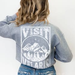 visit velaris acotar travel sweatshirt, night court sarah j maas licensed merch throne of glass crescent city distressed