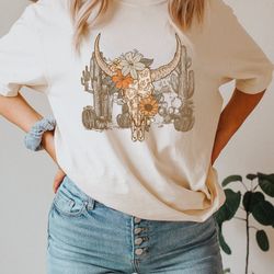 boho cow skull shirt, floral cow skull shirt, western style shirt, country concert shirt, country shirt, california cow