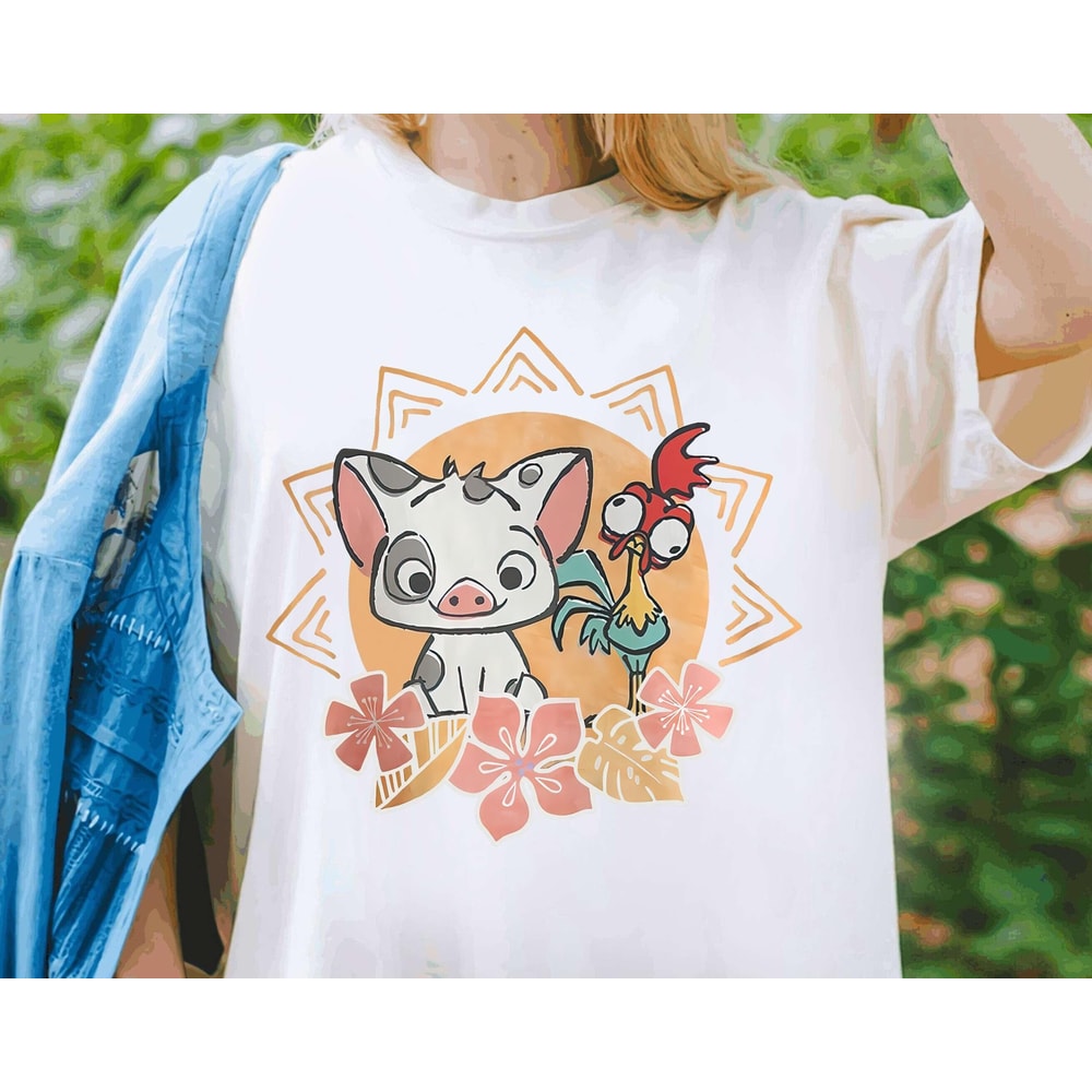 Disney Hei Hei And Pua Floral Shirt, Moana Princess T-shirt, Disneyland Shirt, Disneyworld Dog Lover Tee, Magic Kingdom, Disney Family Trip.jpg